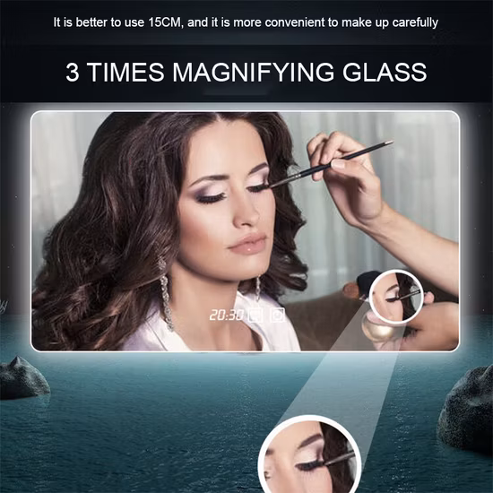 Espejo de cristal montado en la pared decorativo, muebles de tocador iluminados con retroiluminación LED inteligente, venta al por mayor