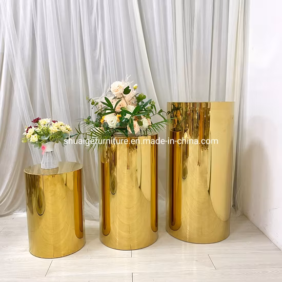 Soporte dorado para pastel, pilar, decoración de boda, candelabro, pedestales
