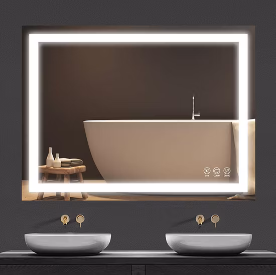 Tocador de baño decorativo espejo iluminado de pared con luces LED