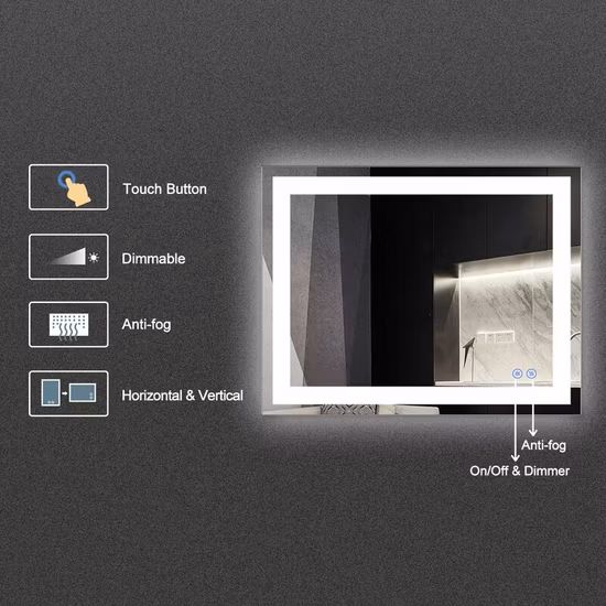 Hogar Hospitalidad Hotel Certificado CE/UL/cUL Diseño de varias formas Baño iluminado retroiluminado Espejo LED iluminado montado en la pared para suministros de baño